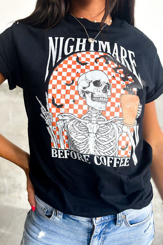 Nightmare Before Coffee Skull Halloween Tee