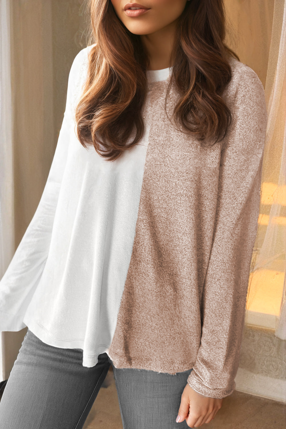 Beige Long Sleeve Top