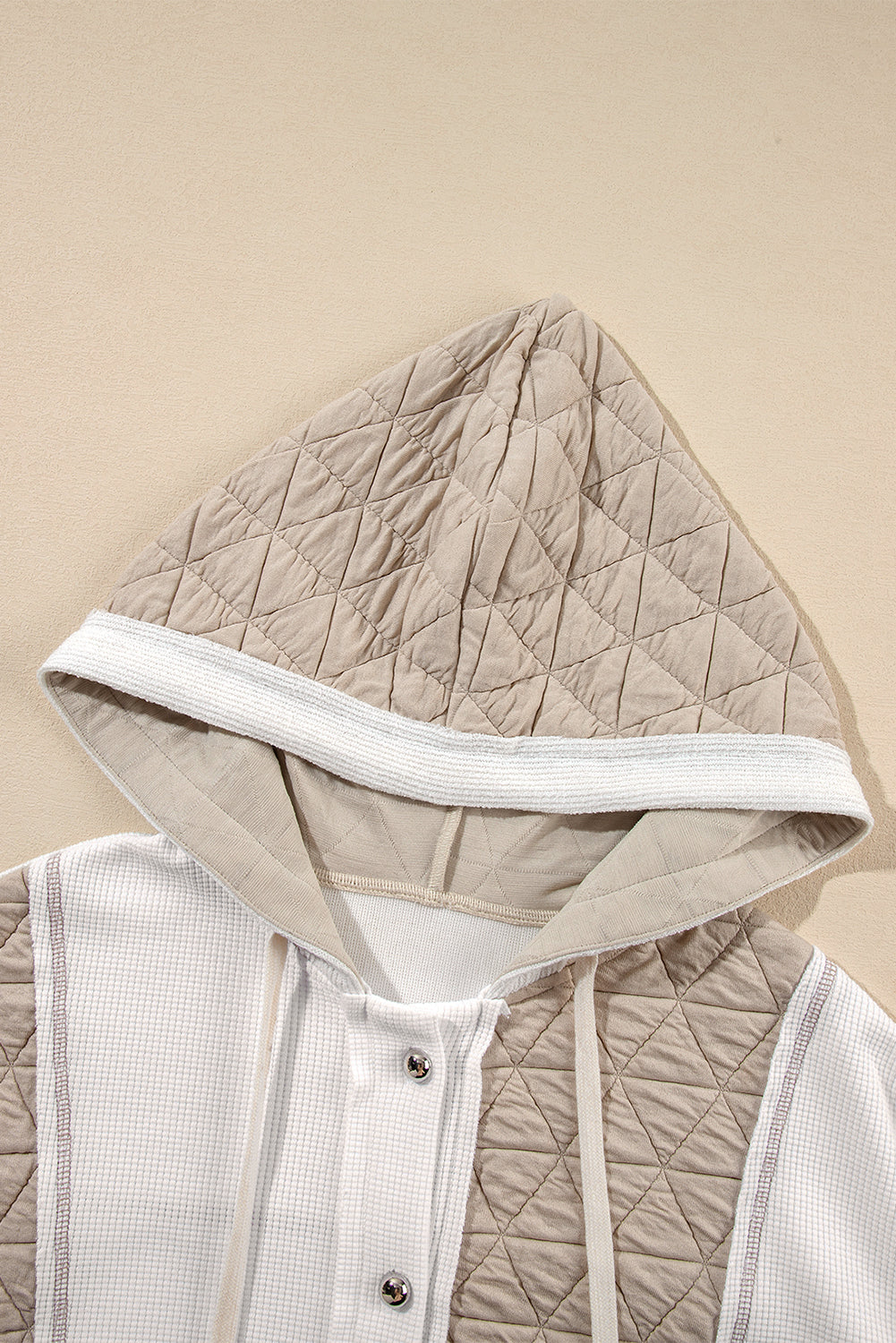 Quilted Textured Patchwork Loose Fit Hooded Jacket