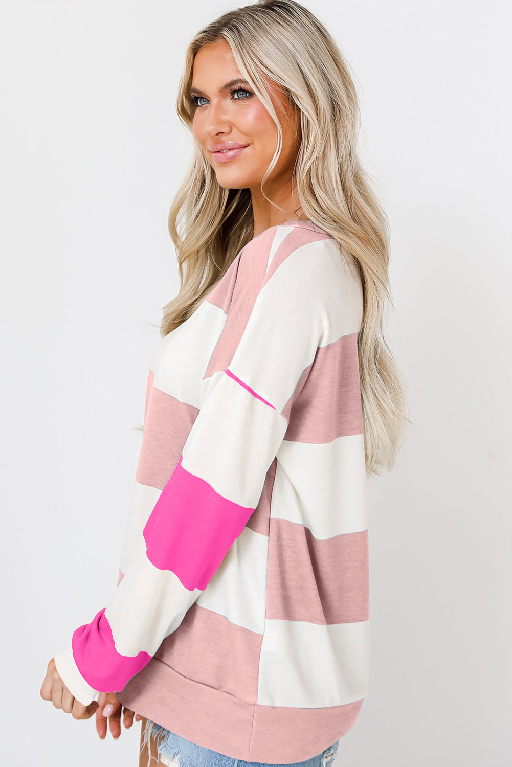 Light Pink Striped Long Sleeve Top