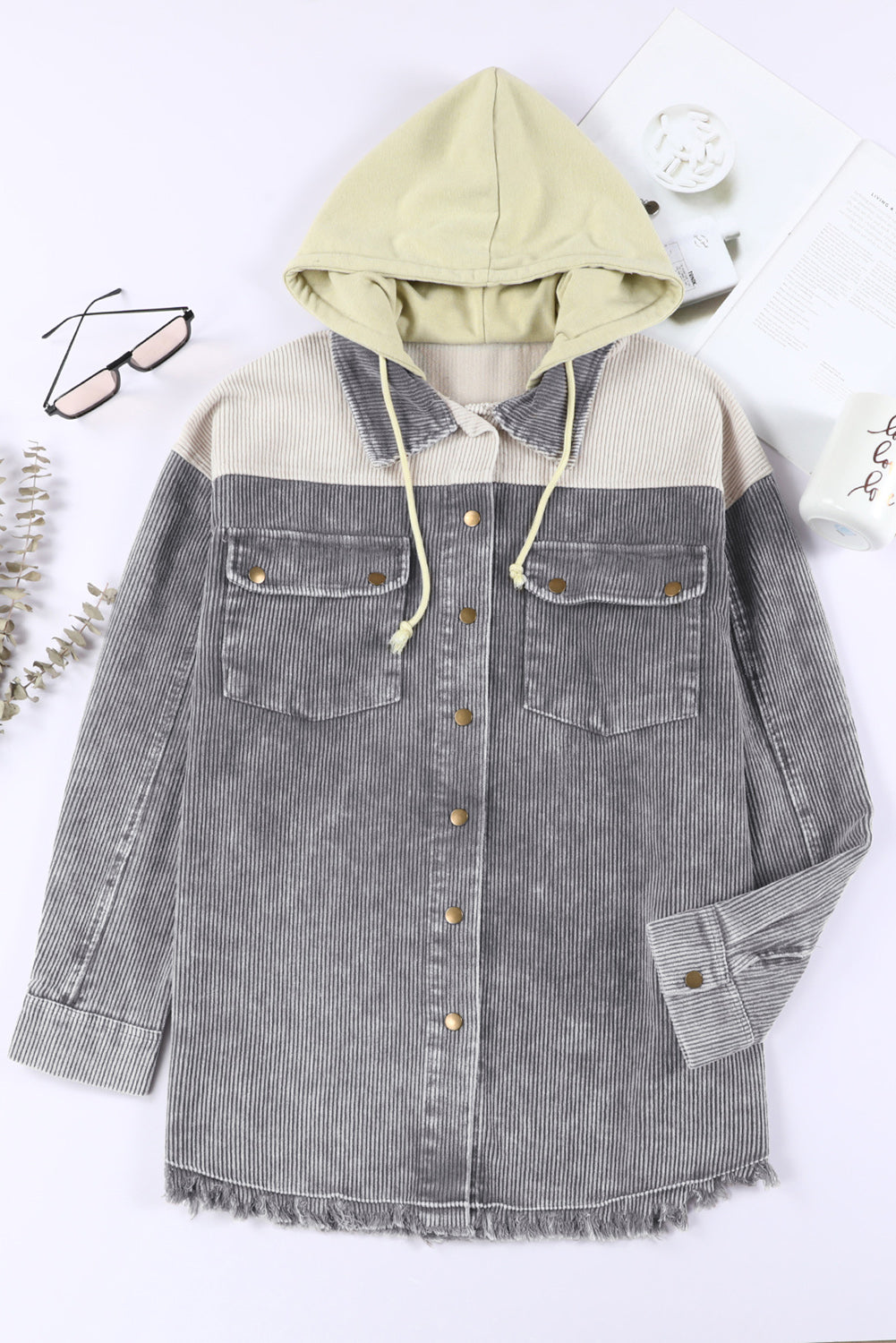 Button-Down Hooded Corduroy Jacket