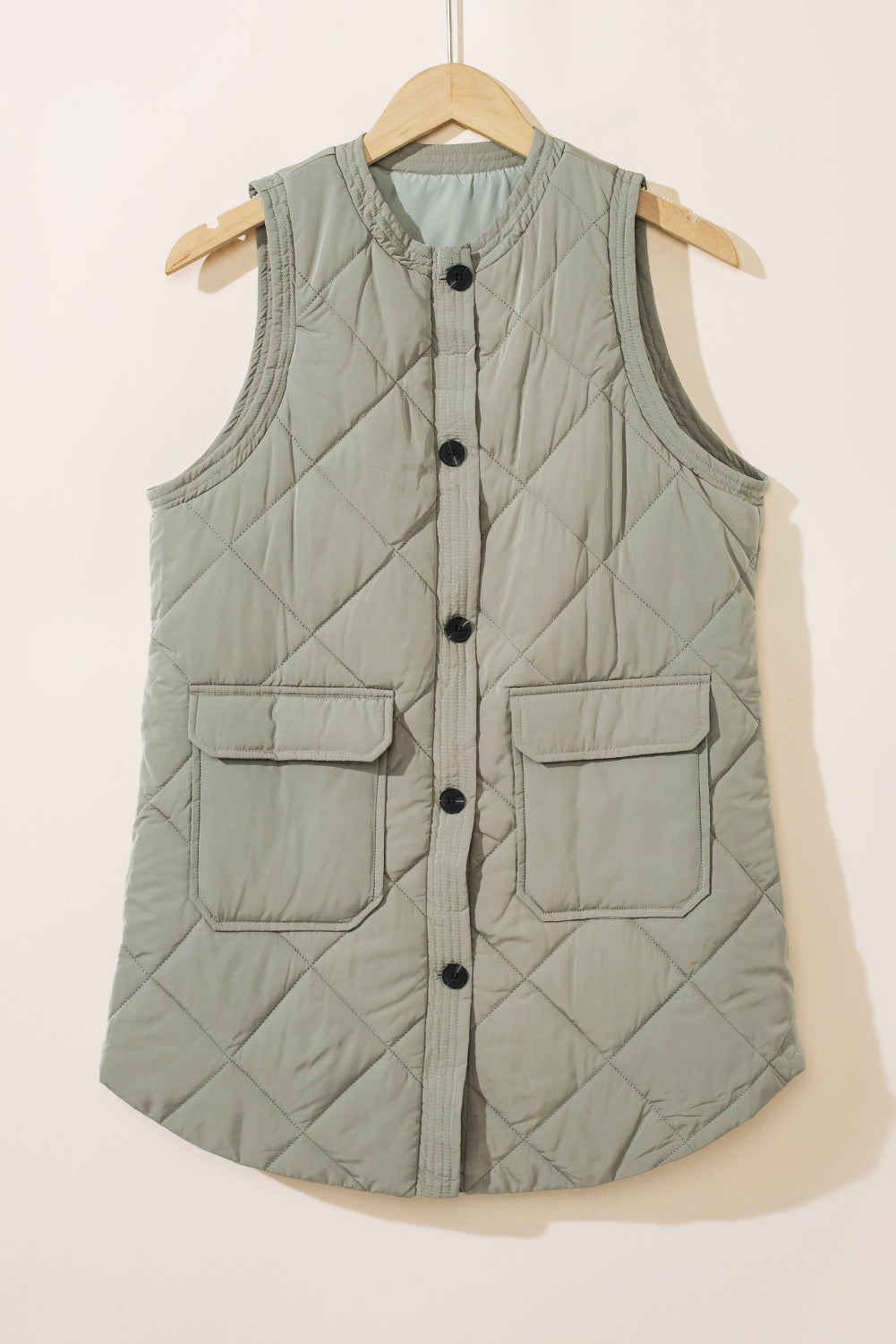 Quilted Long Vest Jacket w/Pockets