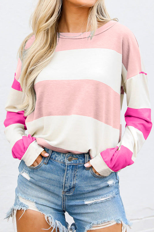 Light Pink Striped Long Sleeve Top