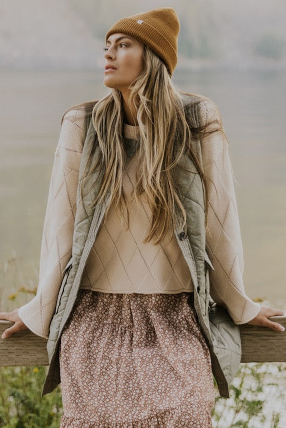 Quilted Long Vest Jacket w/Pockets