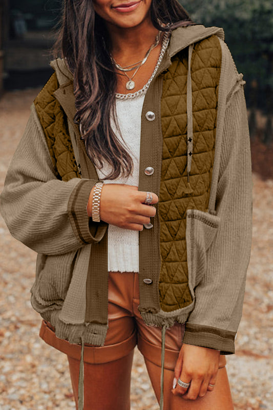 Quilted Textured Loose Fit Hooded Jacket