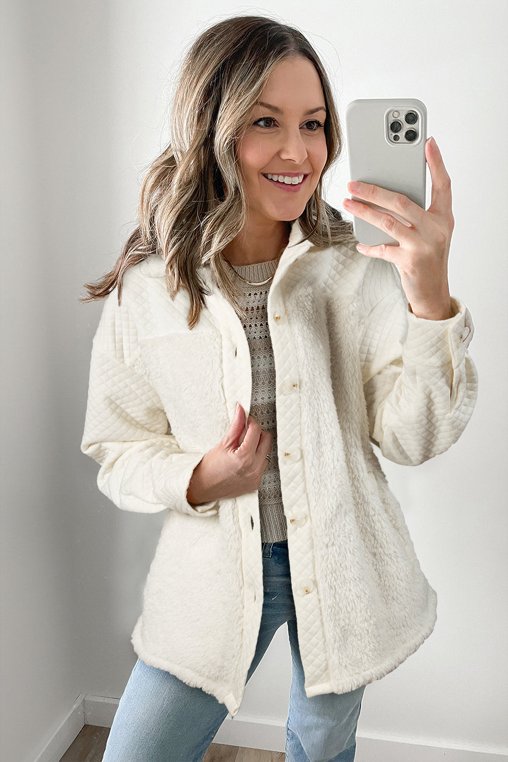 White, Quilted Sherpa Shacket