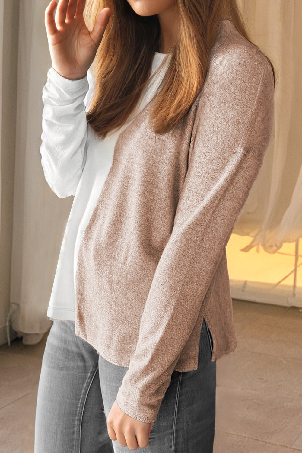 Beige Long Sleeve Top