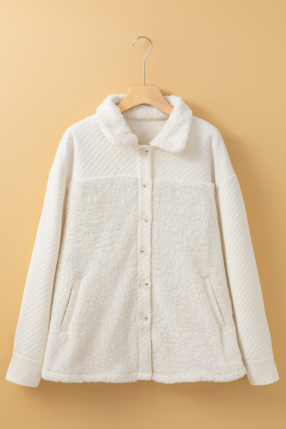 White, Quilted Sherpa Shacket