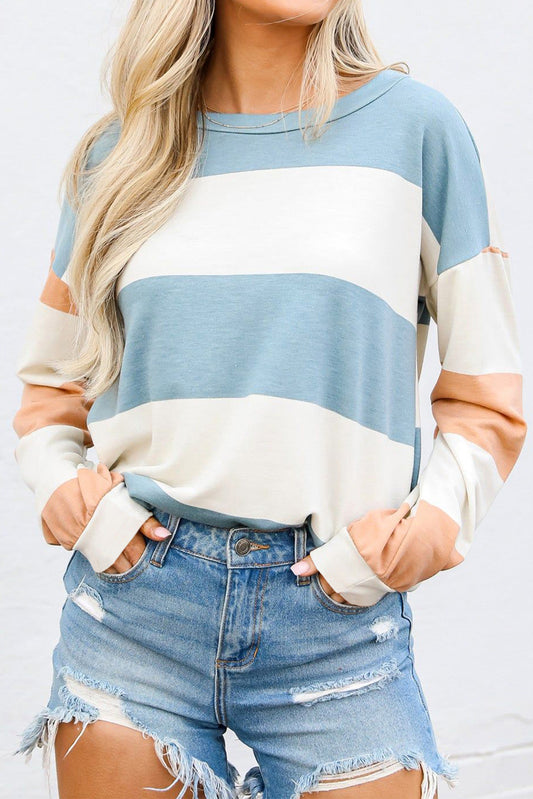 Light Blue Striped Long Sleeve Top