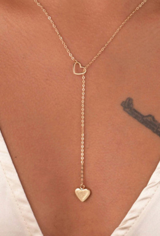 Gold heart lariat necklace