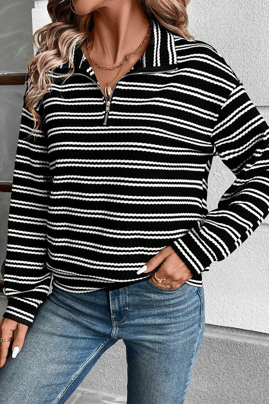 Black Stripe Quarter Zip Top