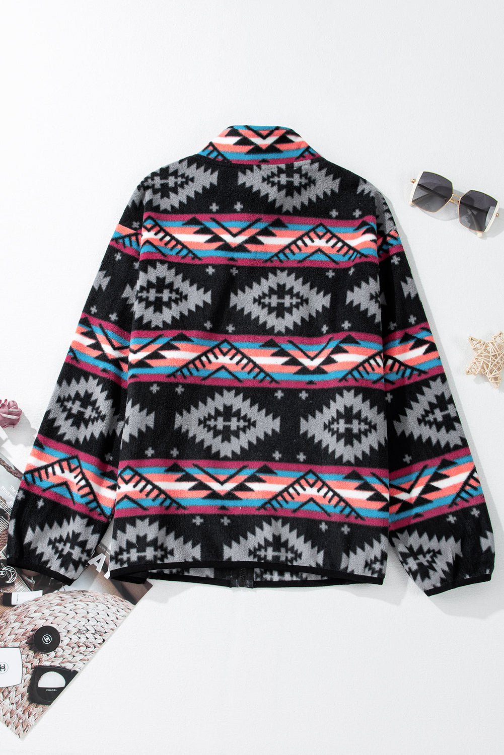 Aztec Zip Up Jacket - Black