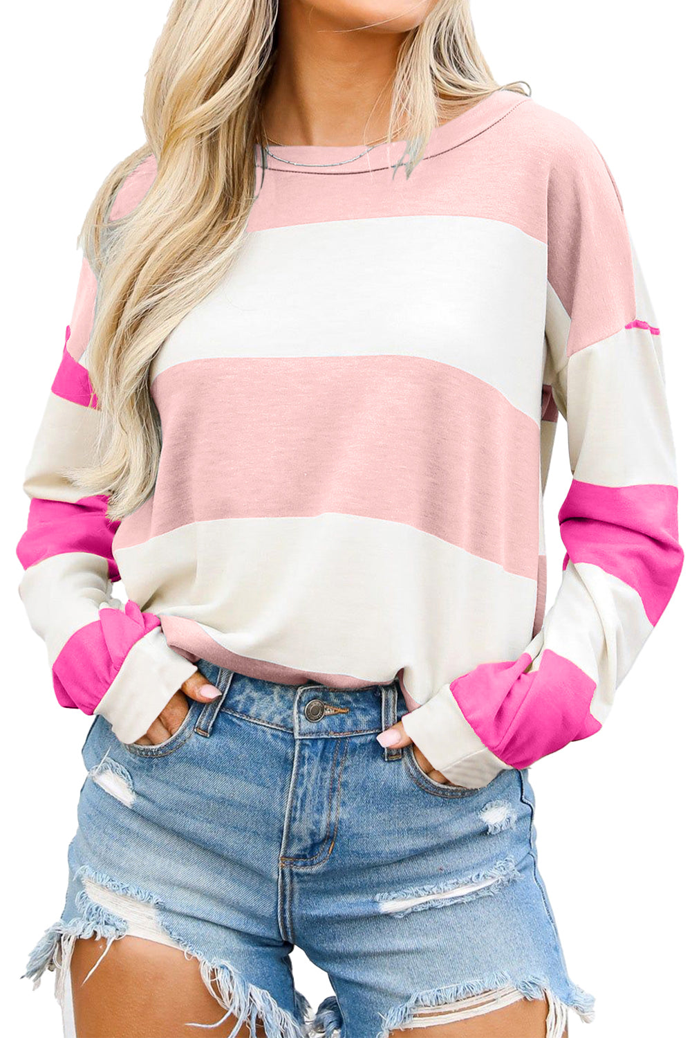 Light Pink Striped Long Sleeve Top