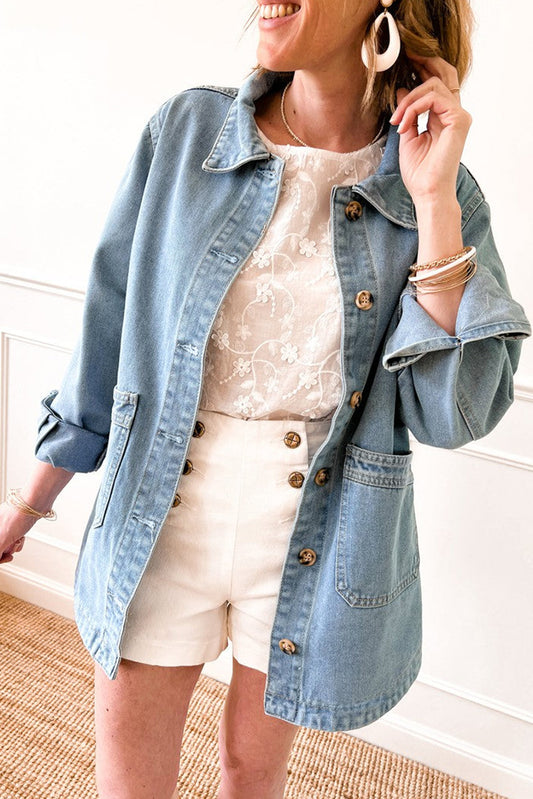 Buttoned Denim Jacket w/ Pockets